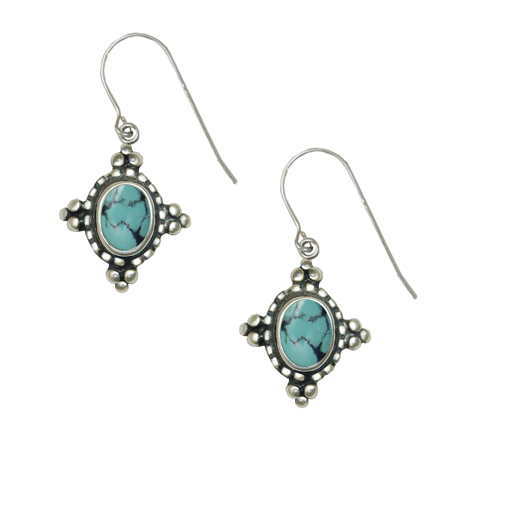 Sterling Silver Little Chinese Turquoise Gemstone Drop Dangle Earrings